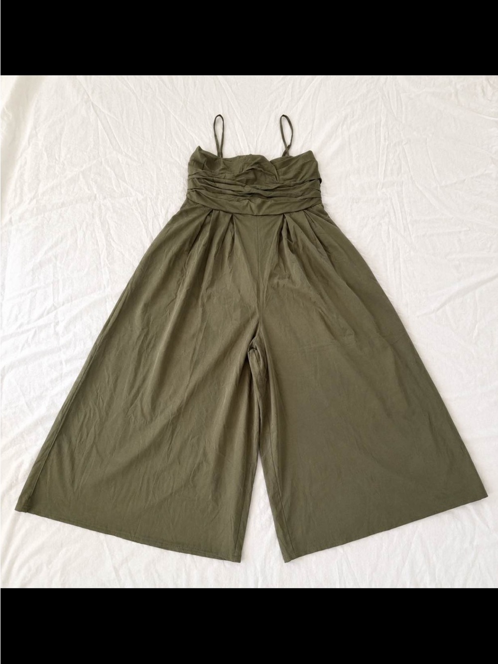 Anthropologie Hutch Olive Green Wide-Leg Jumpsuit with Ruched Bodice XL - Picture 2 of 8